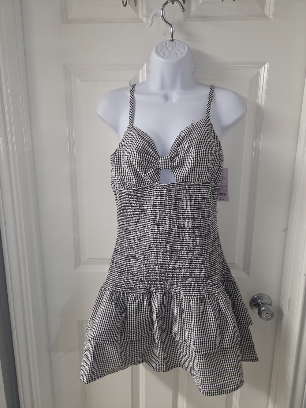 Wild Fable Game Day Smocked Gingham Mini Skater Dress Black & White Medium